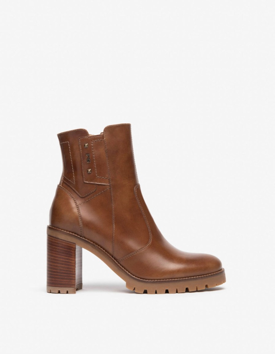 Footwear NeroGiardini Ankle Boots | Nerogiardini - I308981D Tan Block Heel Ankle Boot