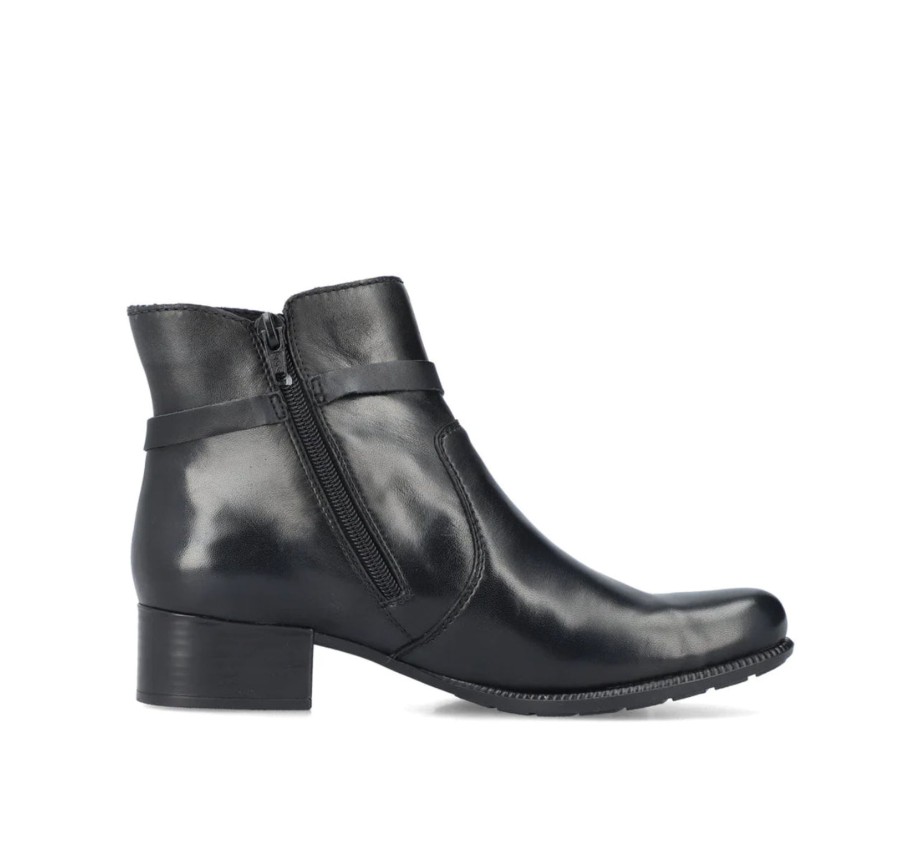 Footwear Rieker Ankle Boots | Rieker - 78676 Black Leather Chain Ankle Boot