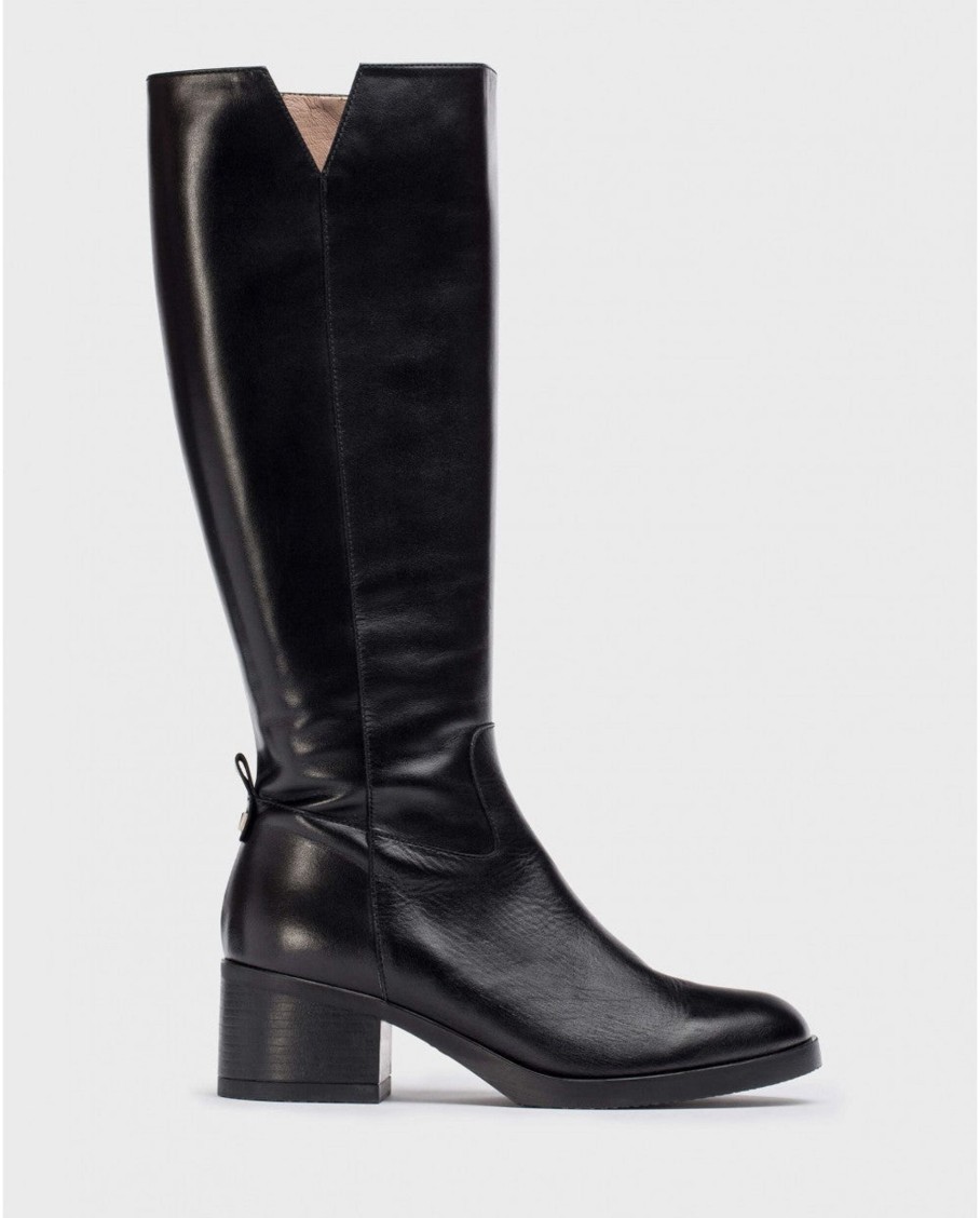 Footwear Wonders Knee High Boots | Wonders - G6222 Black Leather Knee High Boot