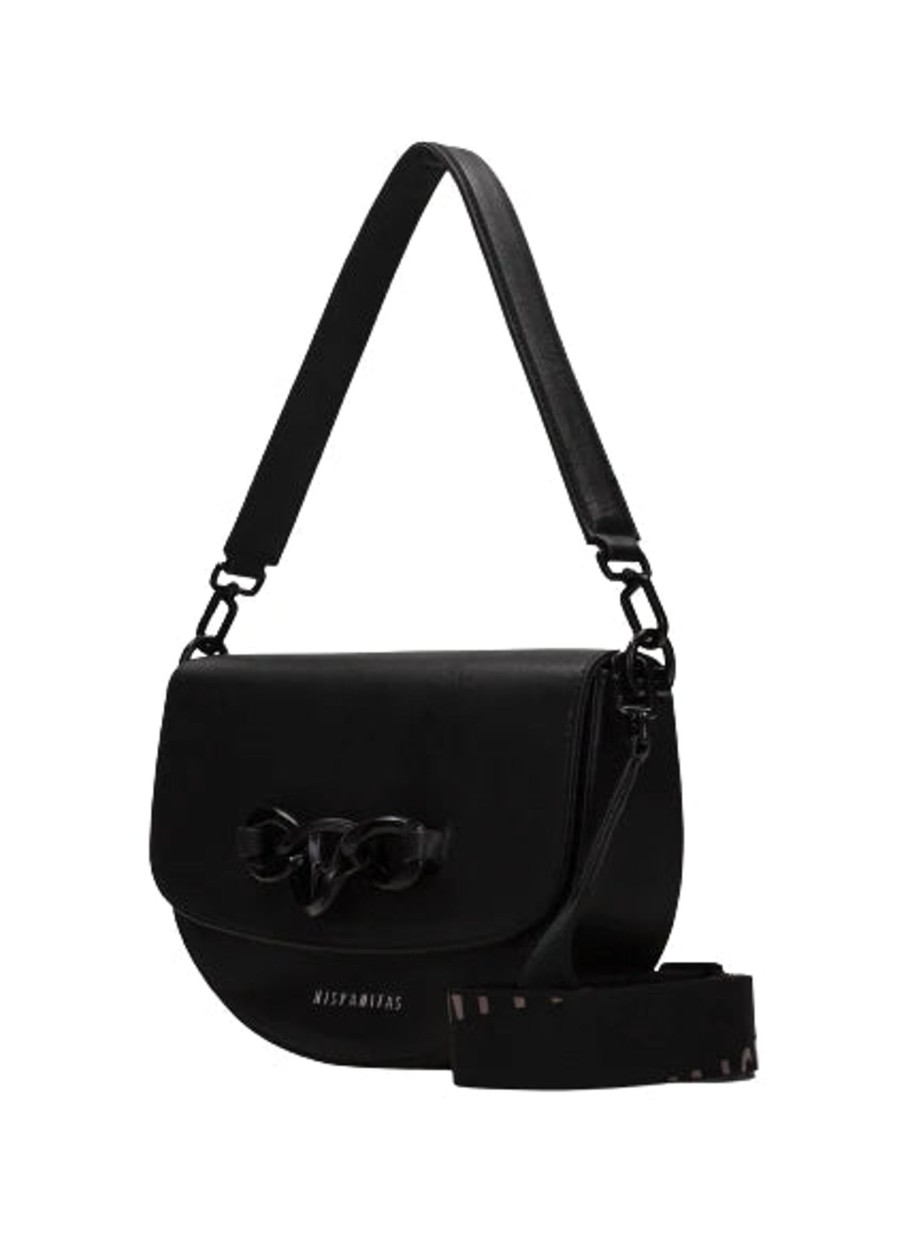 Bags Hispanitas | Hispanitas - B1232944 Black Leather Half Moon Crossbody/Shoulder Bag