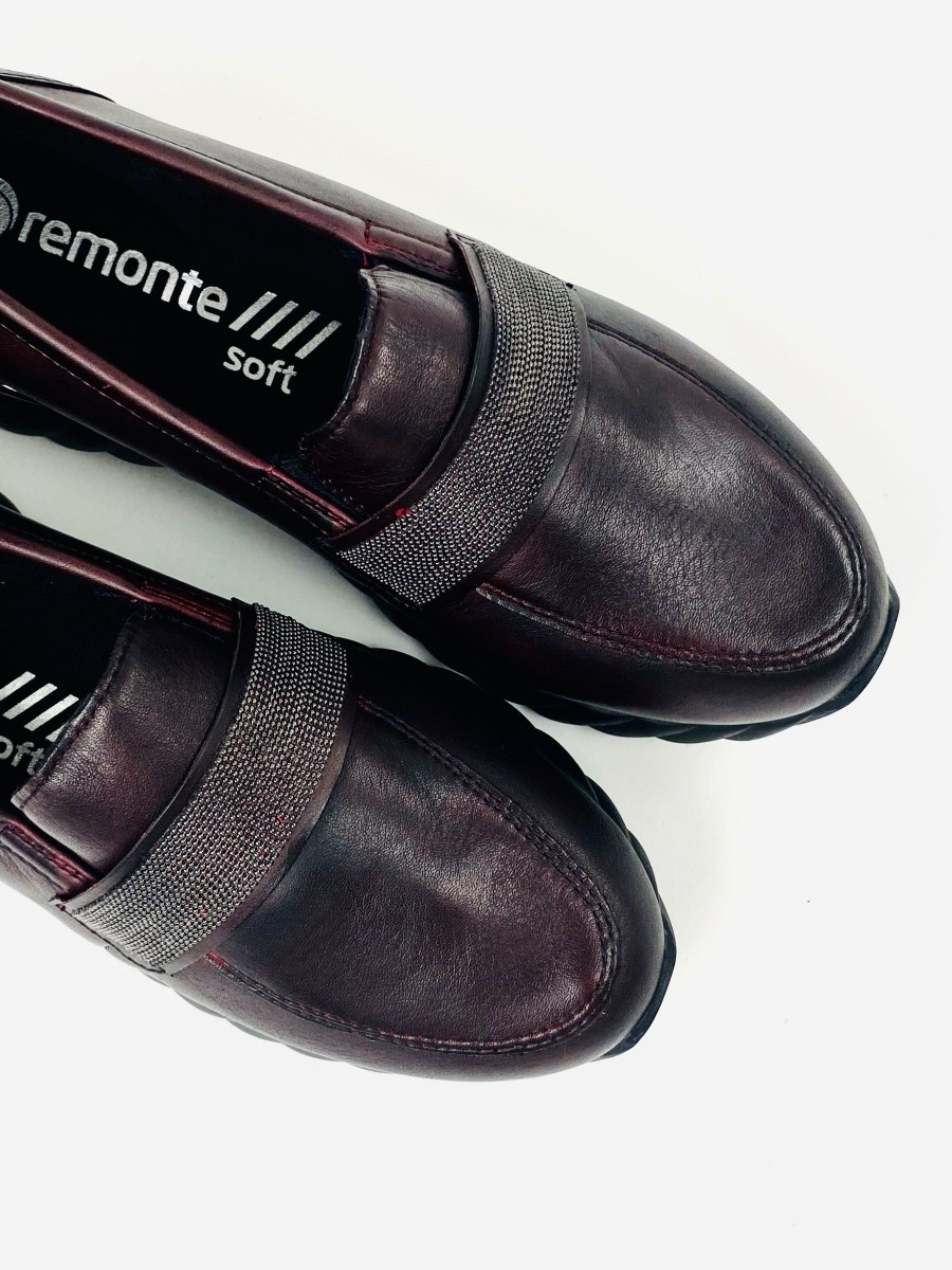 Footwear Remonte | Remonte - D5910 Burgundy Loafer With A Metallic Trim