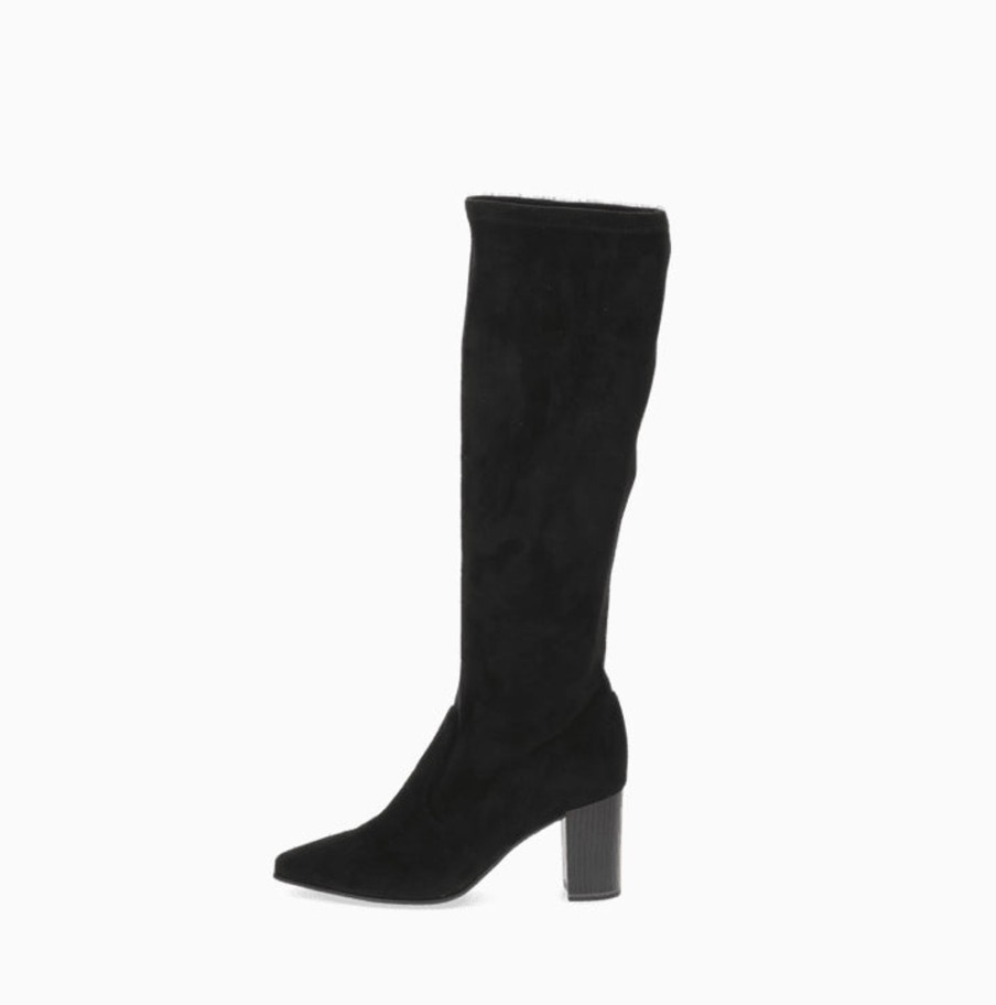 Footwear Caprice Knee High Boots | Caprice - 25520 Black Stretch Boot With A Heel