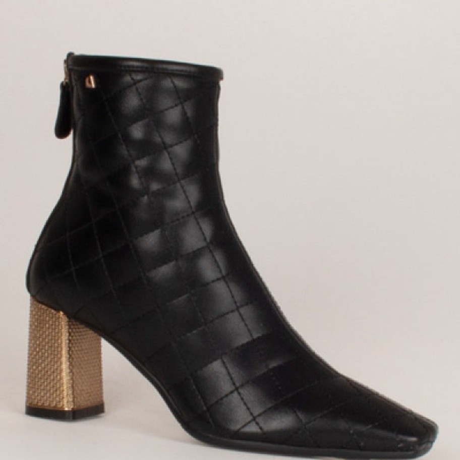 Footwear Una Healy Ankle Boots | Una Healy - Black Quilt High Heel Boot