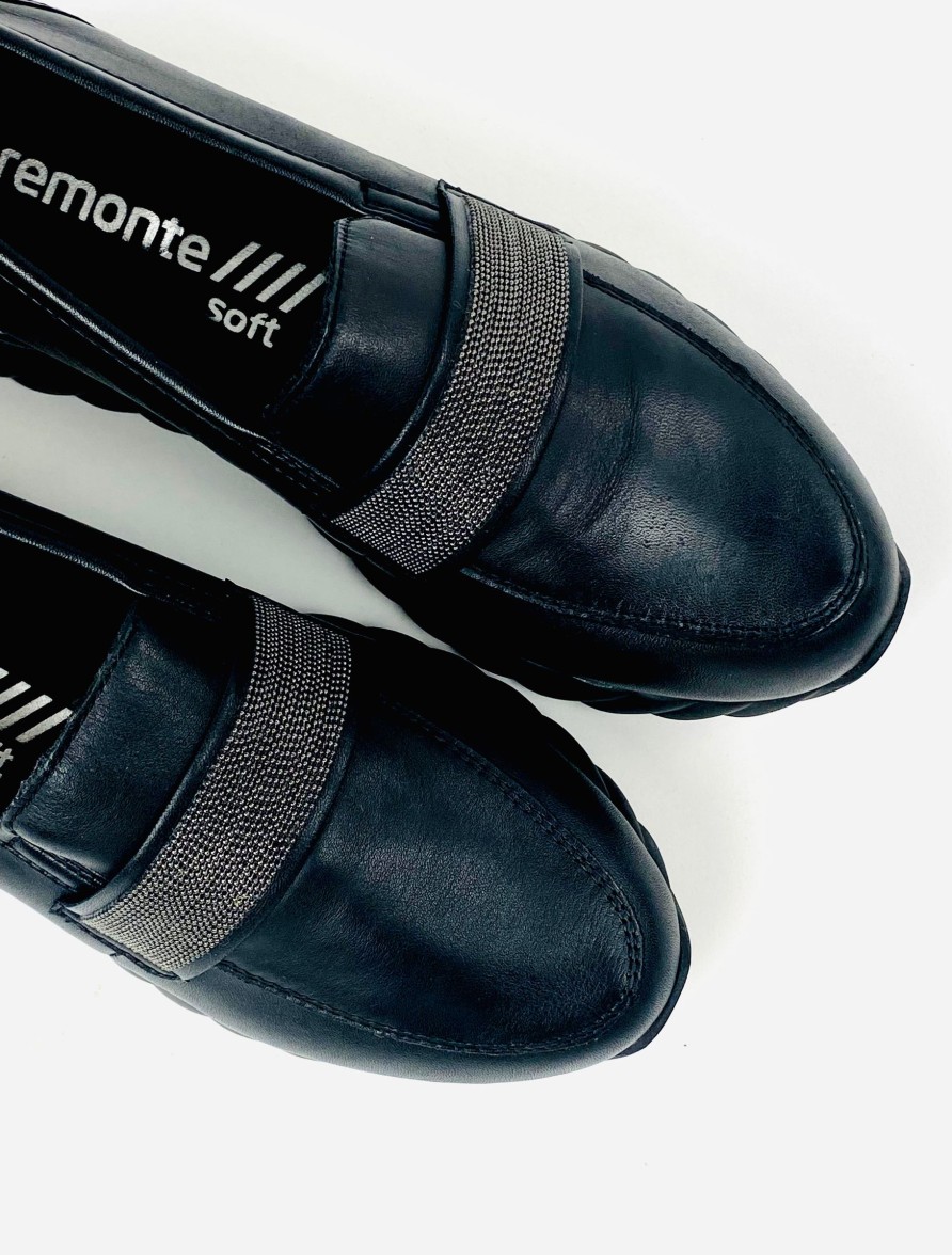 Footwear Remonte | Remonte - D5910 Black Loafer With A Metallic Trim