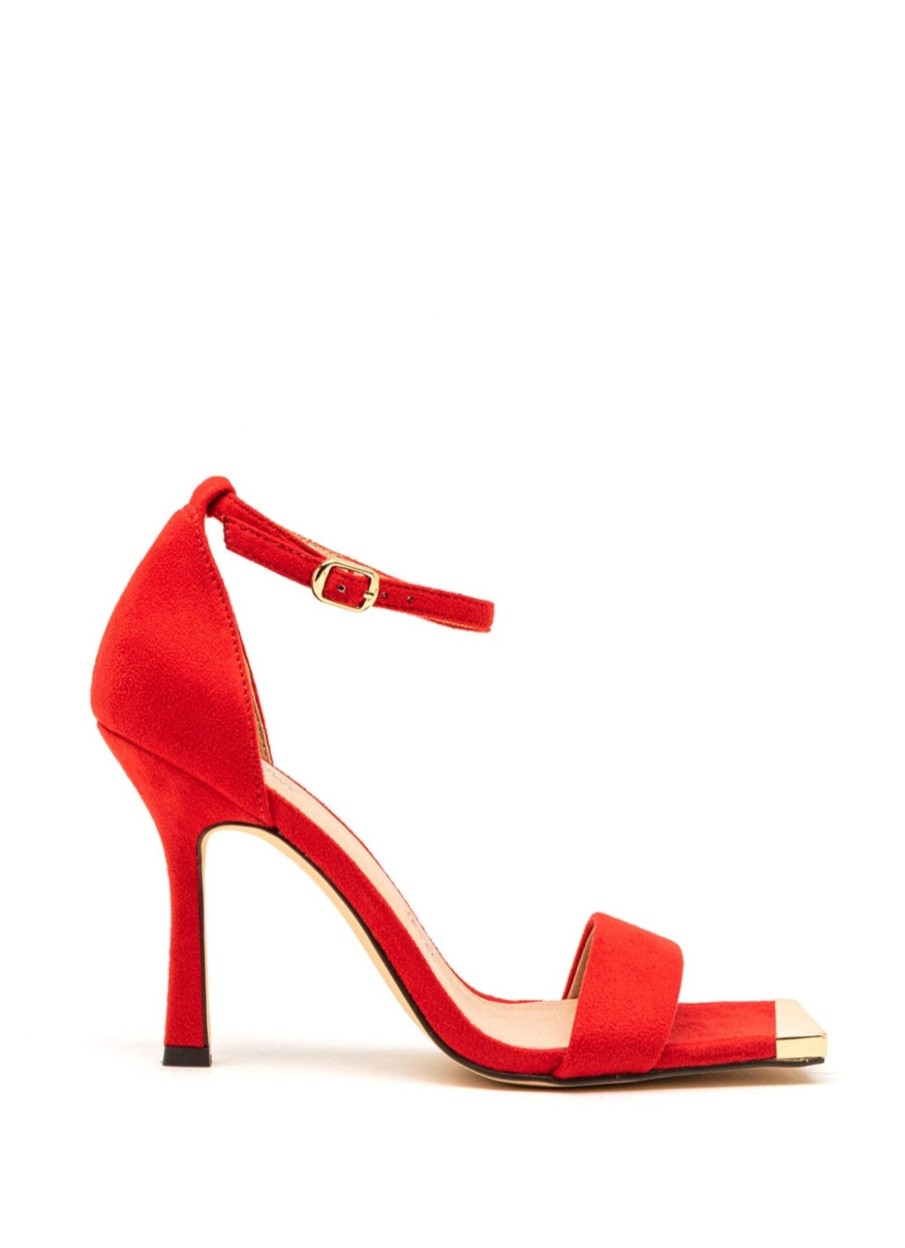 Footwear Menbur | Menbur - Red Suede Gold Toe Sandal