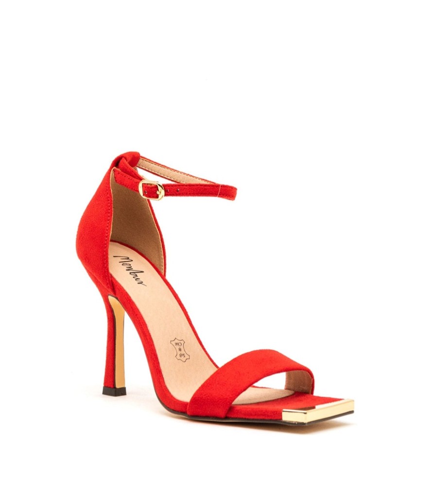 Footwear Menbur | Menbur - Red Suede Gold Toe Sandal