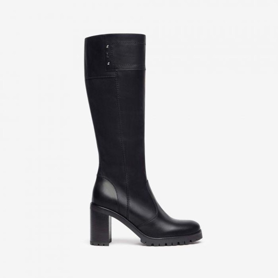 Footwear NeroGiardini Knee High Boots | Nerogiardini - I308982D Black Leather Knee High Boot