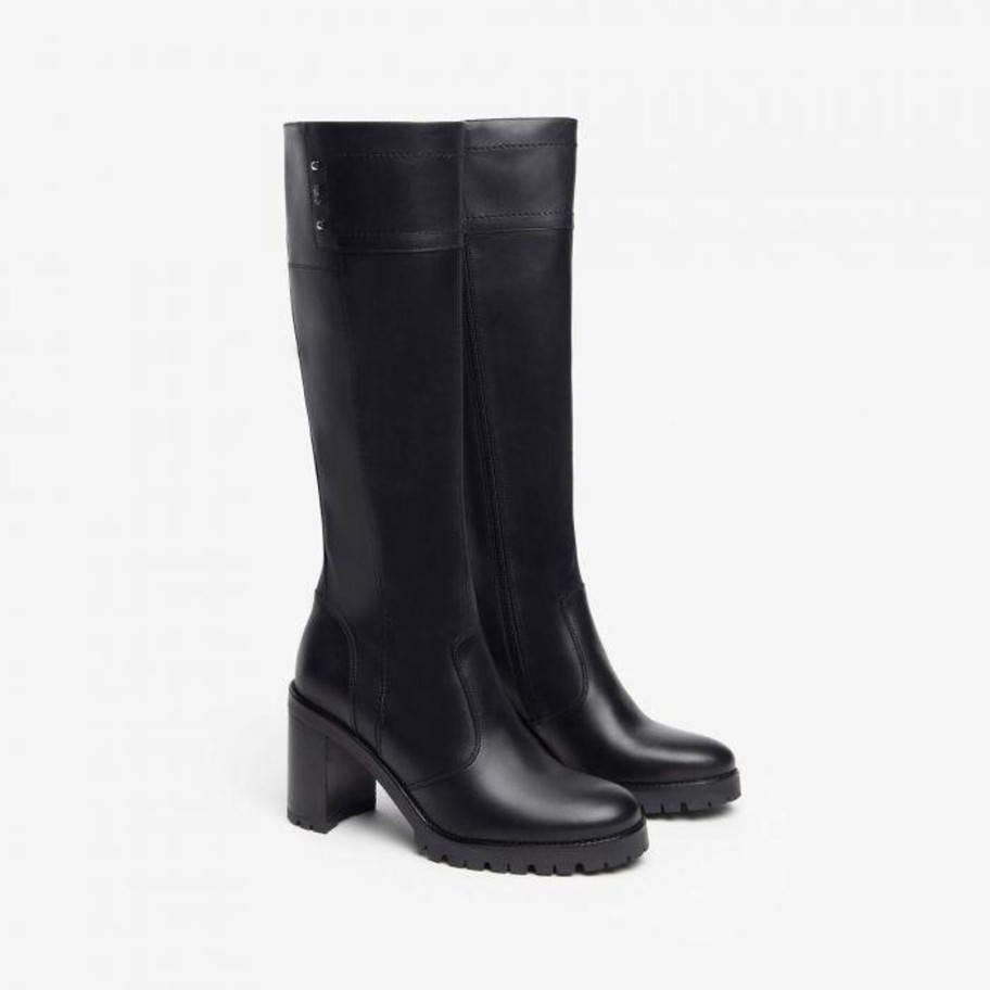 Footwear NeroGiardini Knee High Boots | Nerogiardini - I308982D Black Leather Knee High Boot