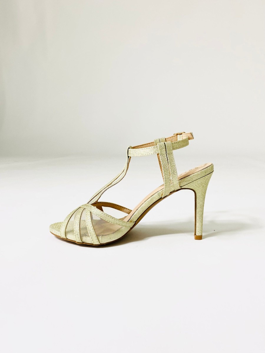 Footwear Sorento | Sorento - Gold Shimmer Heel With Straps